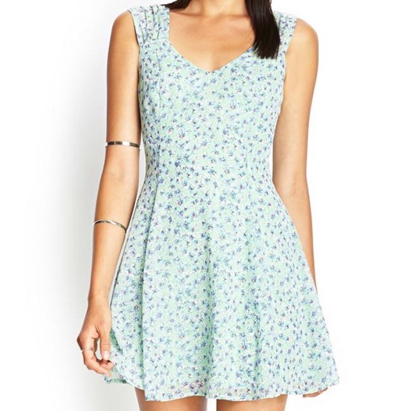 Aqua Floral Print Dress - Picture 1 of 4